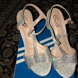 Silver glitter heels